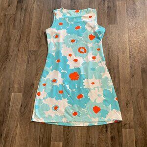 Mahi Gold Floral Dress Size Large Sleeveless Sheath 70s Retro